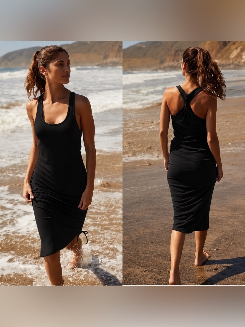 Anthropologie Sweaty Betty Black Twist Back Weekend Tank Dress